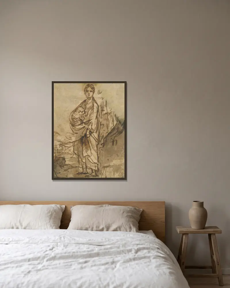 Heilige Agnes von Adam Elsheimer gerahmt an einer Wand