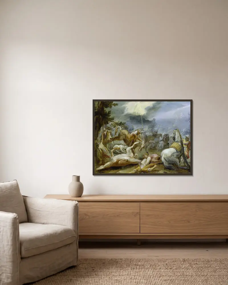 The Conversion of Saint Paul av Adam Elsheimer inramad på en vägg