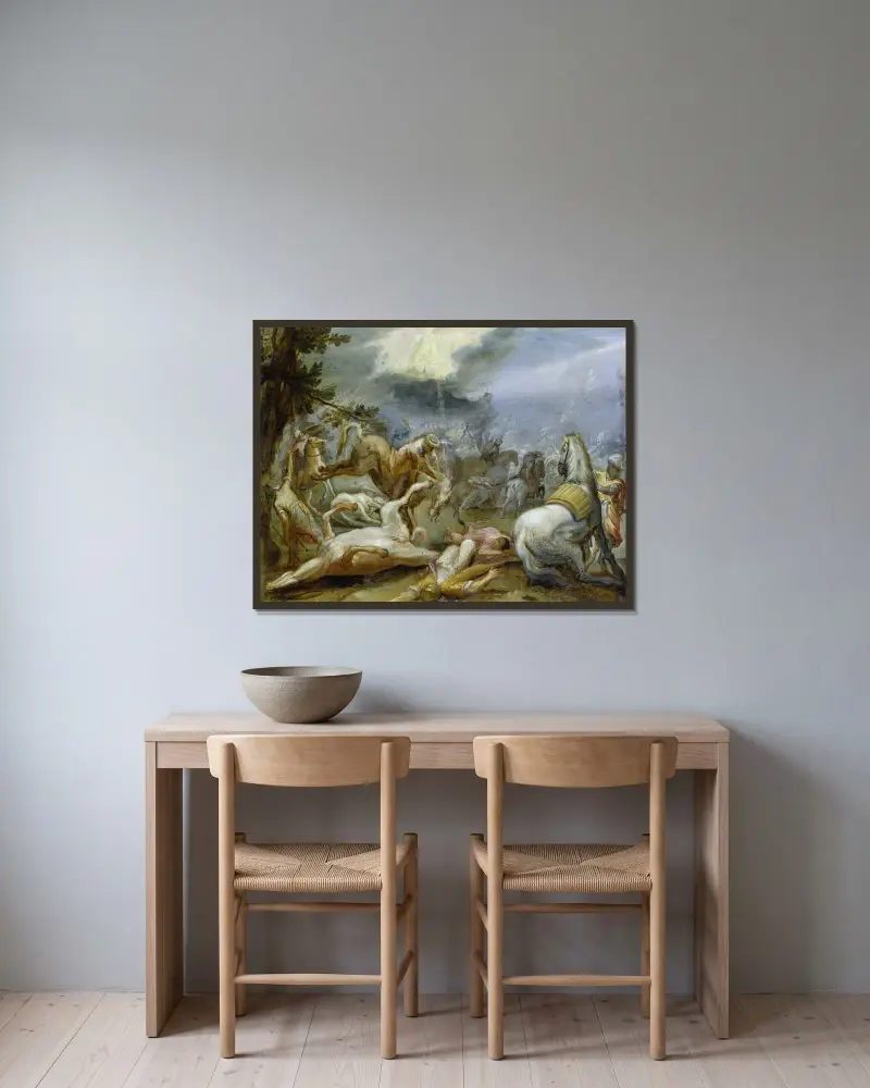 The Conversion of Saint Paul av Adam Elsheimer inramad på en vägg