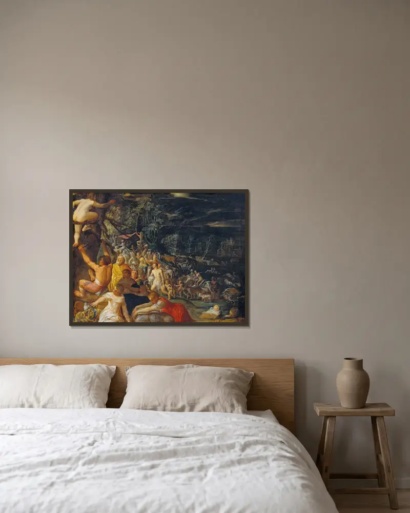 Die Sintflut von Adam Elsheimer gerahmt an einer Wand