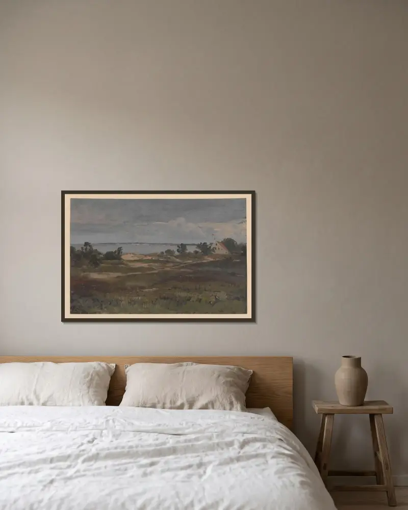 Wasserlandschaft mit Ahlbeck auf der Insel Usedom von Adolf Dressler gerahmt an einer Wand