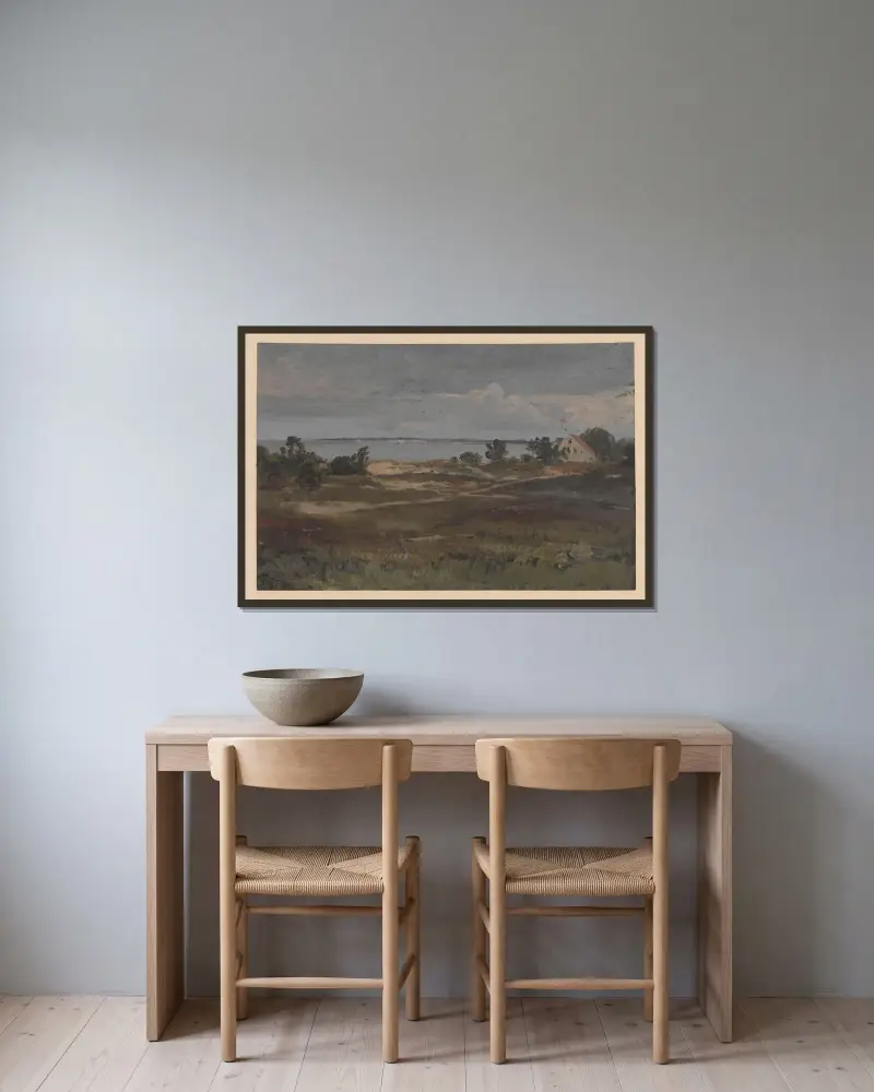 Wasserlandschaft mit Ahlbeck auf der Insel Usedom von Adolf Dressler gerahmt an einer Wand