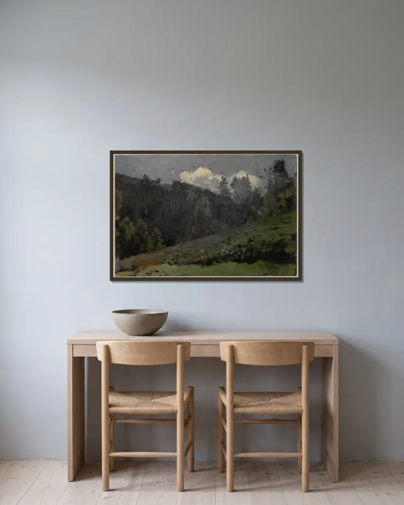 Bergabhang von Adolf Dressler gerahmt an einer Wand