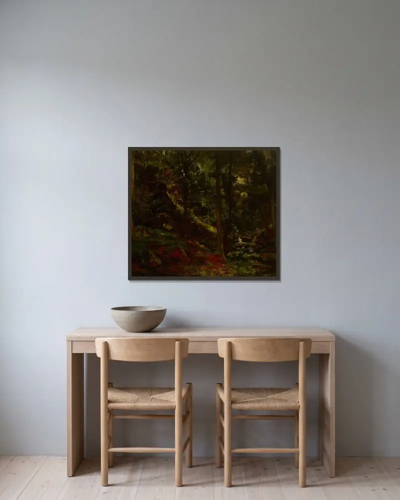 Bäck i skogen av Adolf Dressler inramad på en vägg