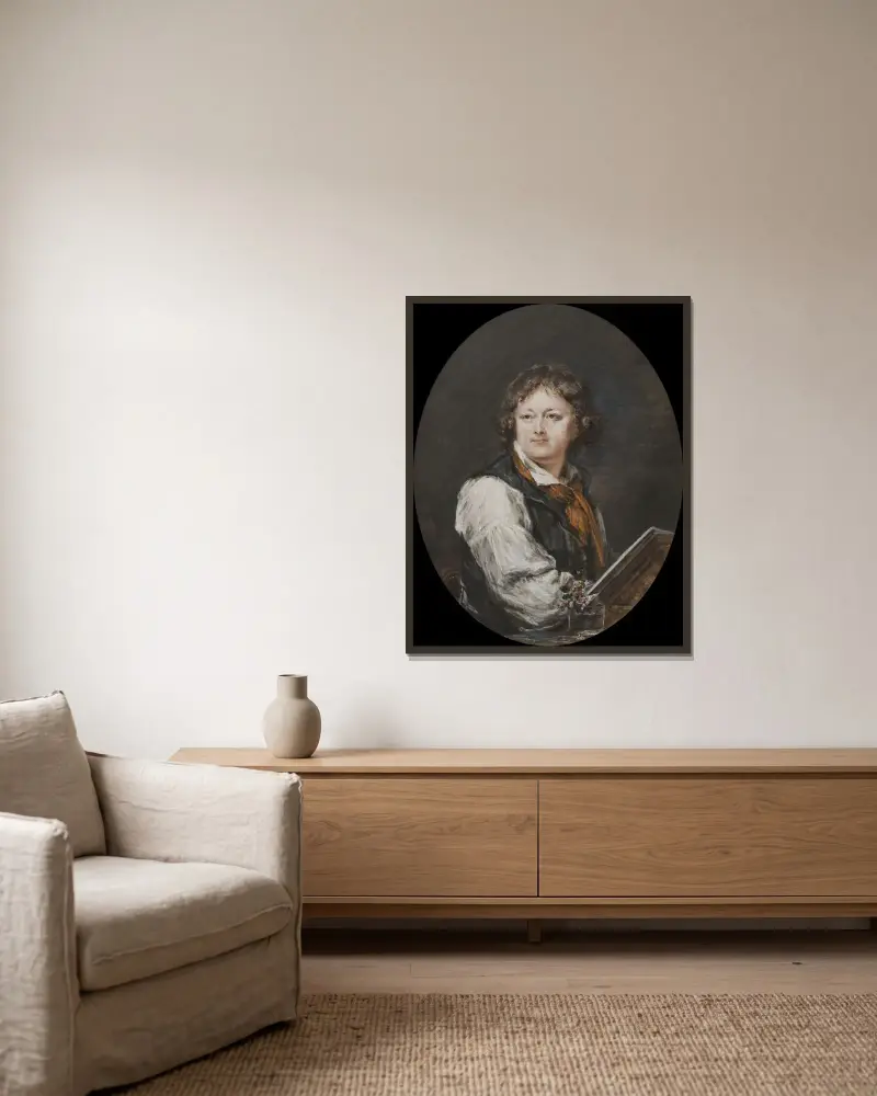 Self-portrait av Peter Adolf Hall inramad på en vägg