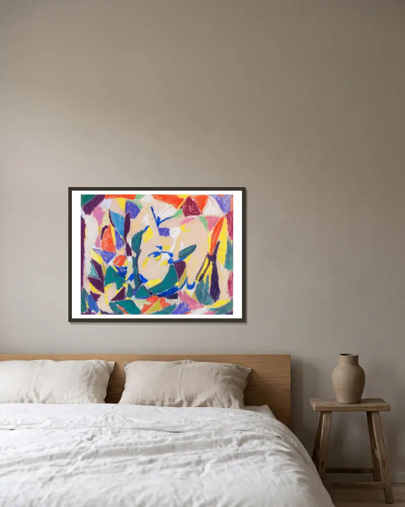 Abstrakte Komposition, 1931 von Adolf Hölzel gerahmt an einer Wand