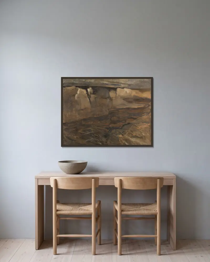 Dachauer Landschaft mit weißem Felsen av Adolf Hölzel inramad på en vägg