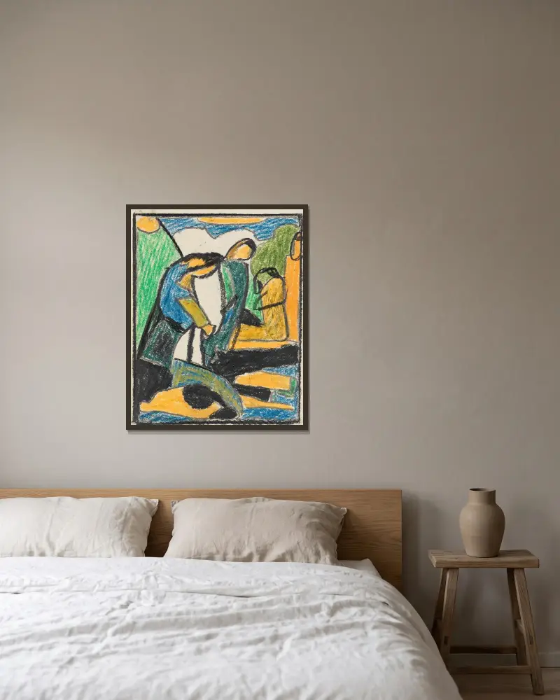 Figurale Komposition av Adolf Hölzel inramad på en vägg
