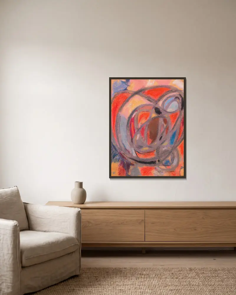 Komposition (Rund- und Ovalformen), 1930 – Nr. 3 von Adolf Hölzel gerahmt an einer Wand