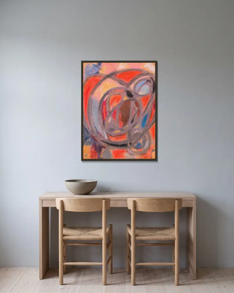 Komposition (Rund- und Ovalformen), 1930 – Nr. 3 von Adolf Hölzel gerahmt an einer Wand