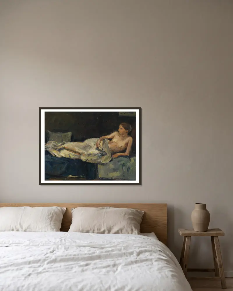 Ležící polonahá postava, Adolf Hölzel v rámu na stěně