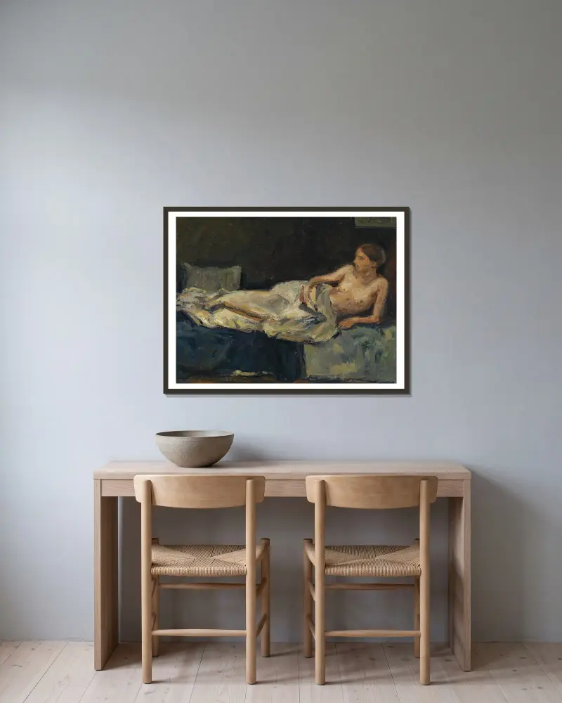 Ležící polonahá postava, Adolf Hölzel v rámu na stěně