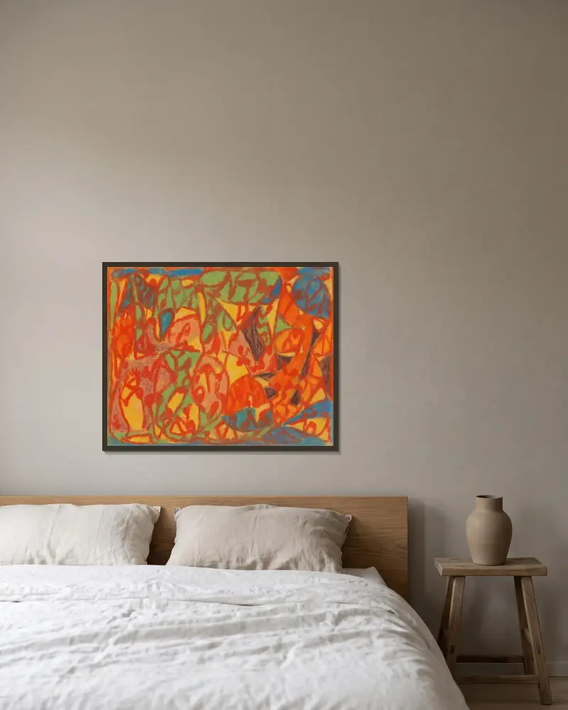 Ohne Titel av Adolf Hölzel inramad på en vägg
