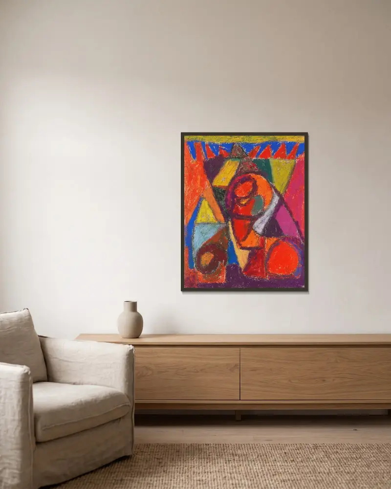 Ohne Titel av Adolf Hölzel inramad på en vägg