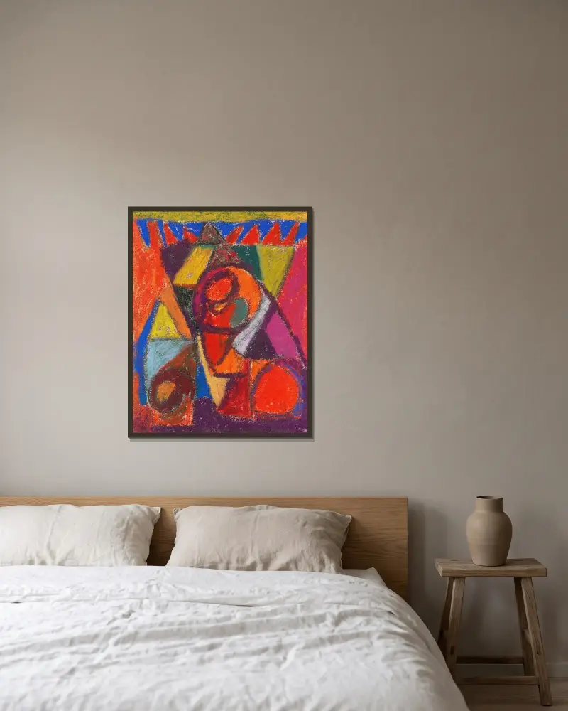 Ohne Titel av Adolf Hölzel inramad på en vägg
