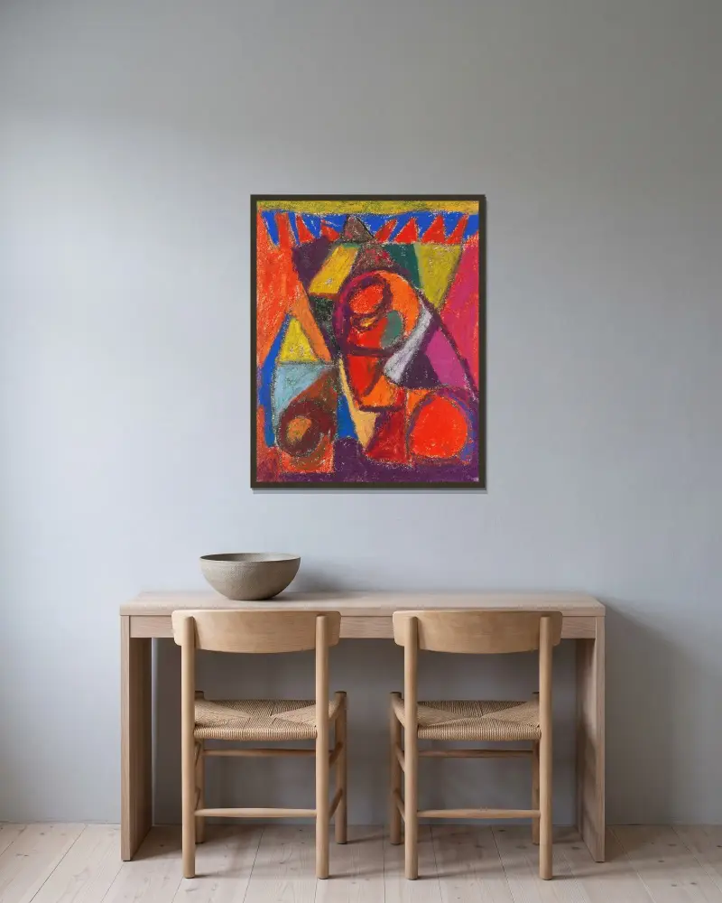Ohne Titel av Adolf Hölzel inramad på en vägg