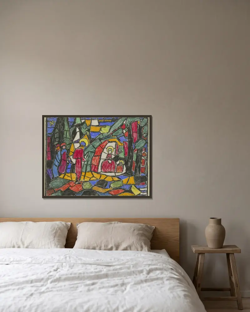 Die Geburt Christi von Adolf Hölzel gerahmt an einer Wand