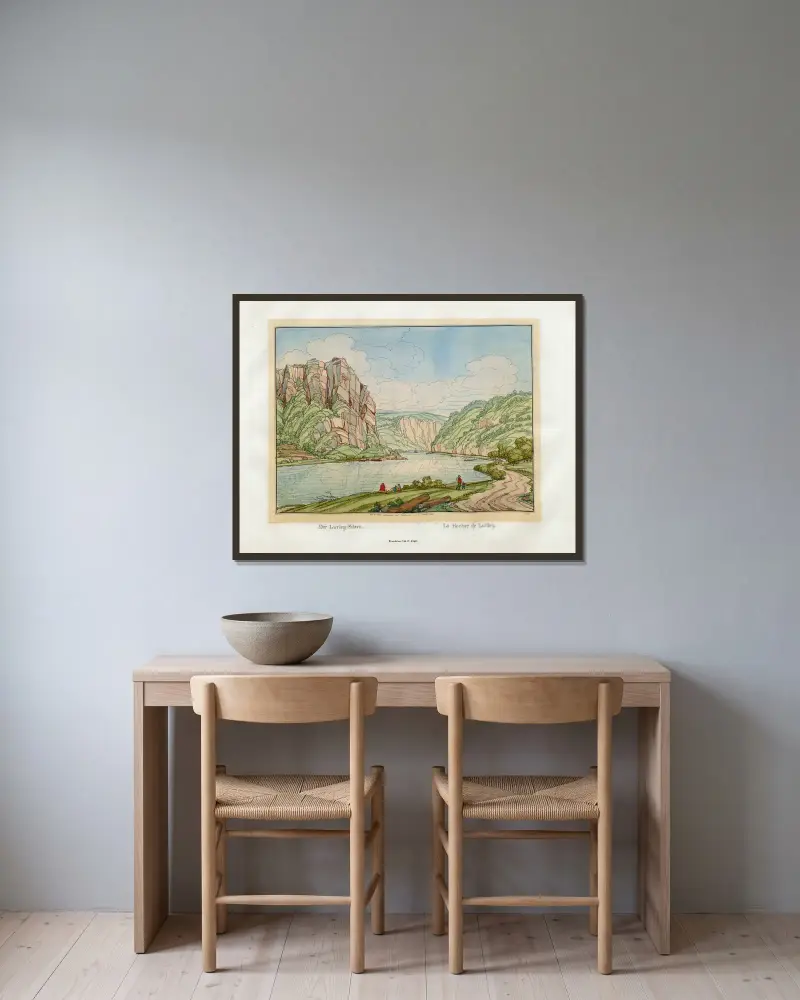 Der Lurleyfelsen von Johann Adolf Lasinsky gerahmt an einer Wand