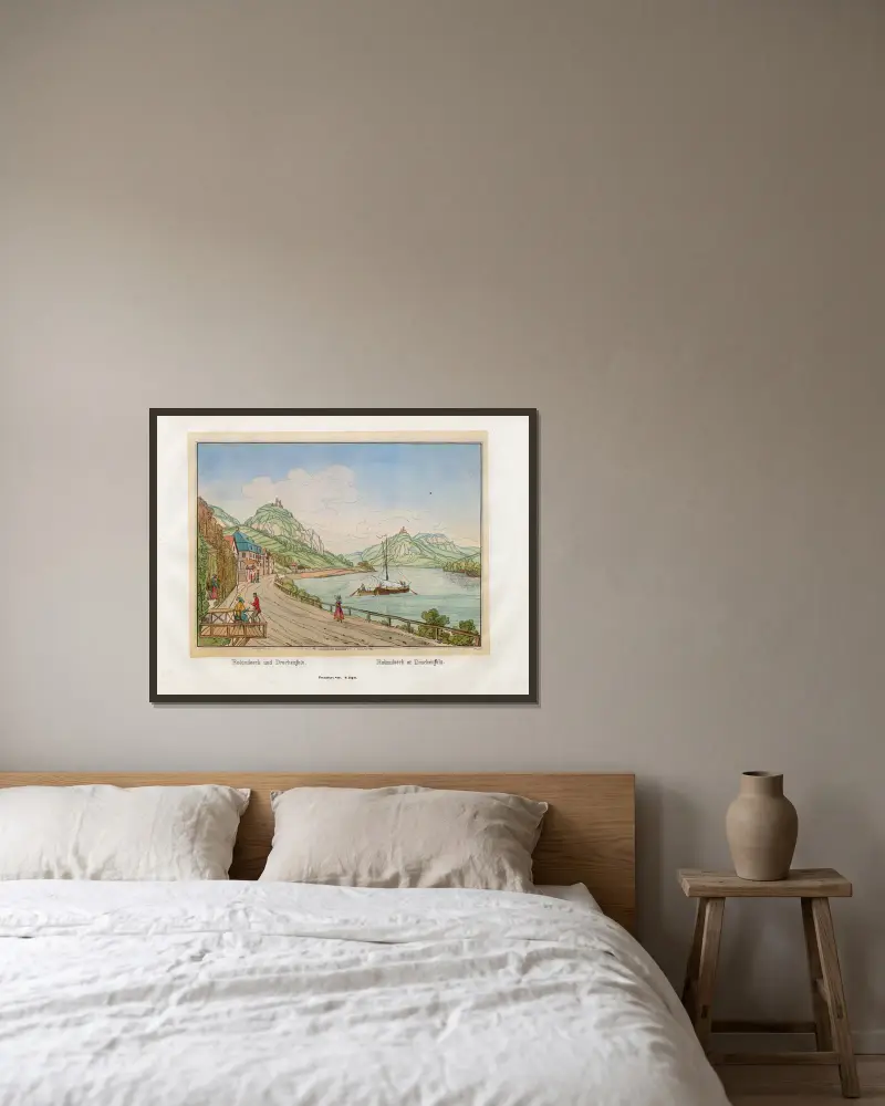 Rolandseck und Drachenfels von Johann Adolf Lasinsky gerahmt an einer Wand