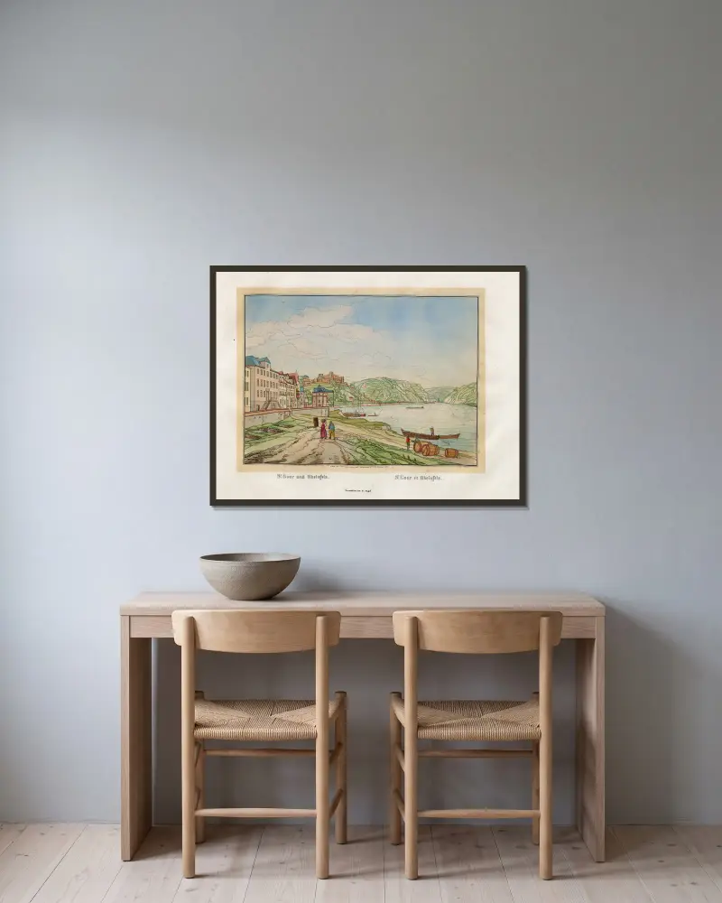 St. Goar und Rheinfels von Johann Adolf Lasinsky gerahmt an einer Wand