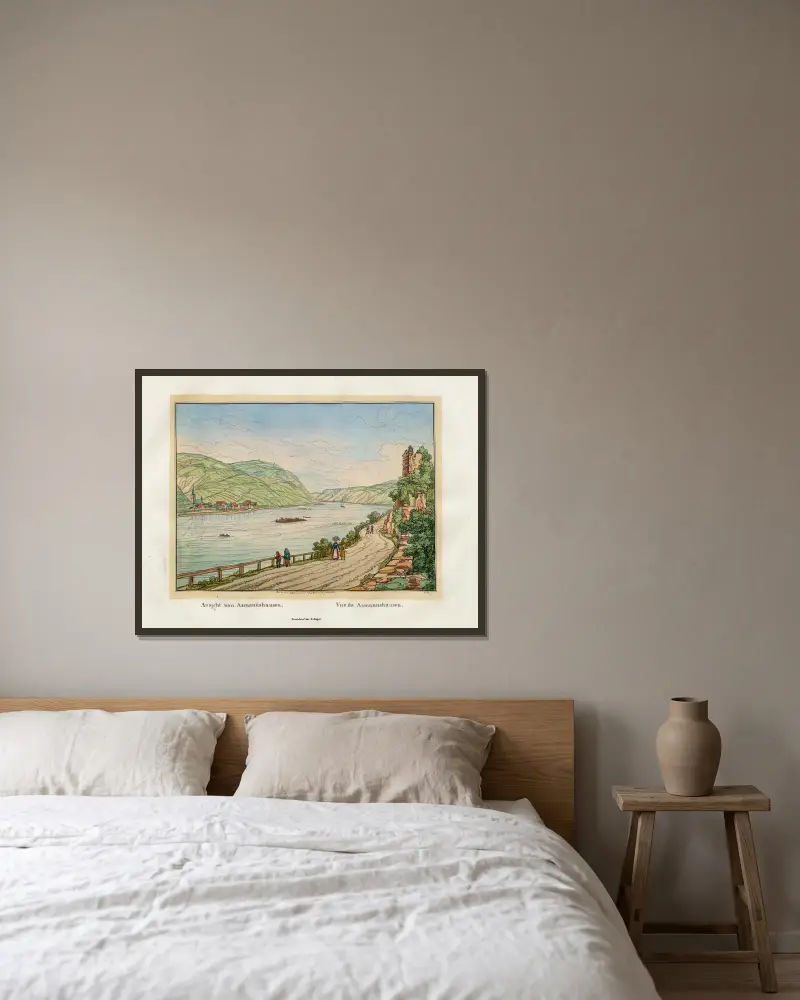 Blick auf Asmannshausen von Johann Adolf Lasinsky gerahmt an einer Wand