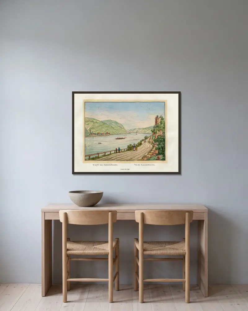 Blick auf Asmannshausen von Johann Adolf Lasinsky gerahmt an einer Wand