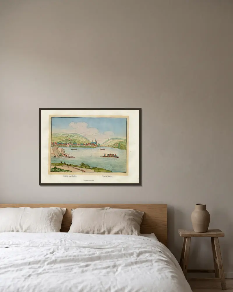 Ansicht von Bingen von Johann Adolf Lasinsky gerahmt an einer Wand