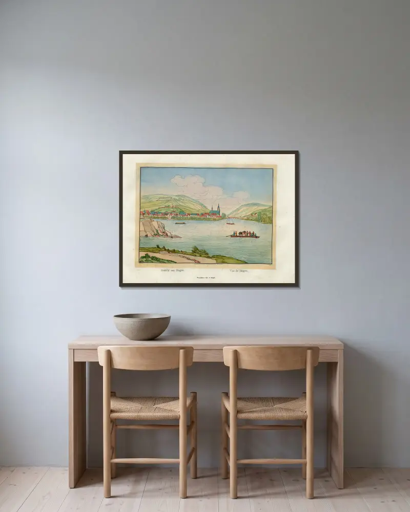 Ansicht von Bingen von Johann Adolf Lasinsky gerahmt an einer Wand