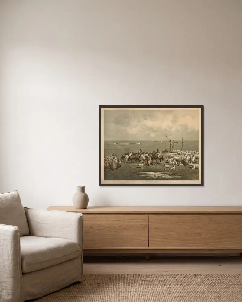 Auf der Puszta von Adolf Lehmann gerahmt an einer Wand