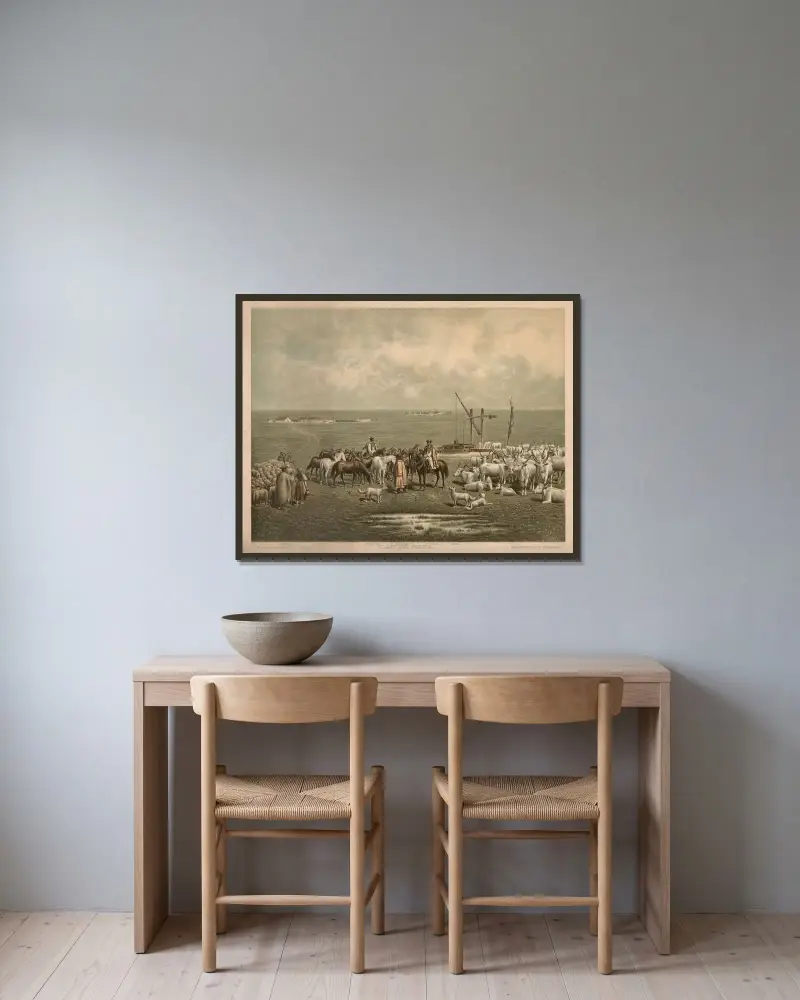 Auf der Puszta von Adolf Lehmann gerahmt an einer Wand