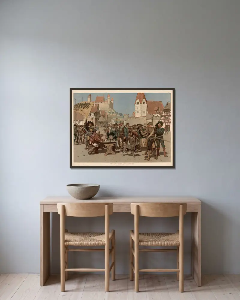Bauern und Landsknechte. (XVI. Jahrhundert) av Adolf Lehmann inramad på en vägg