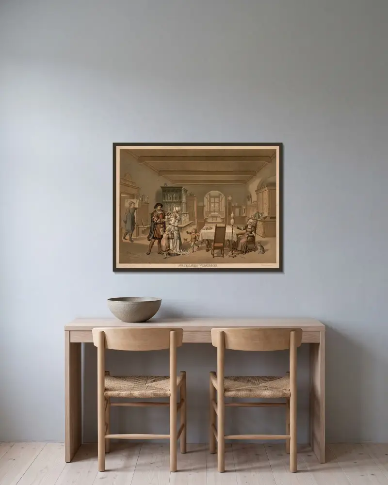 Bürgerliches Wohnzimmer. XVI. Jahrhundert av Adolf Lehmann inramad på en vägg
