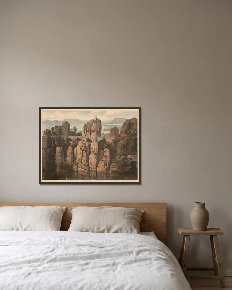 Das Elbsandsteingebirge von Adolf Lehmann gerahmt an einer Wand