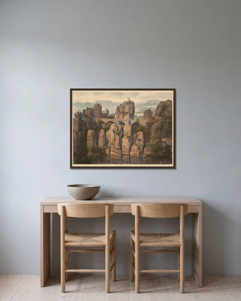 Das Elbsandsteingebirge von Adolf Lehmann gerahmt an einer Wand