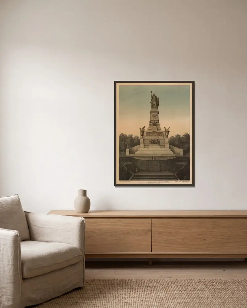Das Nationaldenkmal auf dem Niederwalde av Adolf Lehmann inramad på en vägg