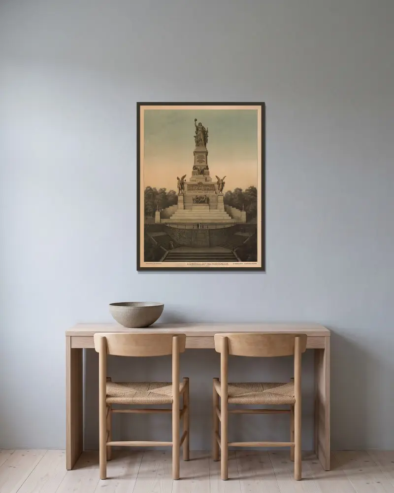 Das Nationaldenkmal auf dem Niederwalde av Adolf Lehmann inramad på en vägg