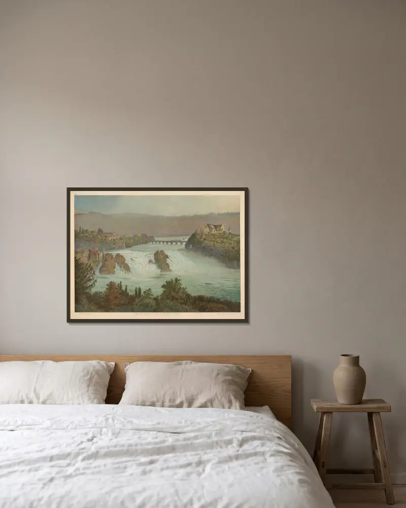 Der Rheinfall bei Schaffhausen av Adolf Lehmann inramad på en vägg