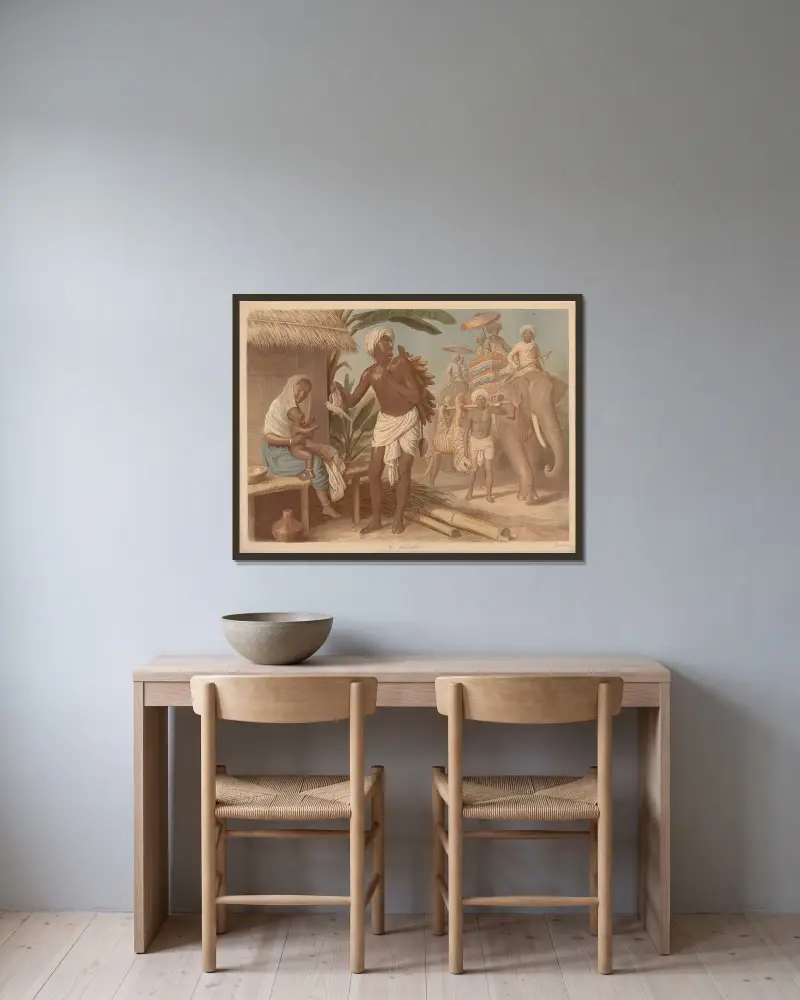 Hinduische Familie von Adolf Lehmann gerahmt an einer Wand