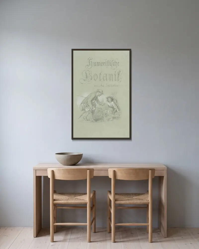 Titelblad till 'Illustrerat örtabok' av Adolf Schrödter inramad på en vägg