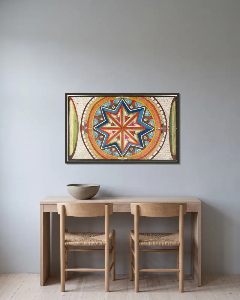 DER GROSSE SKT. ADOLF-STARN (THE GREAT ST. ADOLF-STAR) av Adolf Wölfli inramad på en vägg