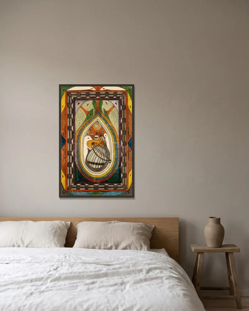 Musikant av Adolf Wölfli inramad på en vägg