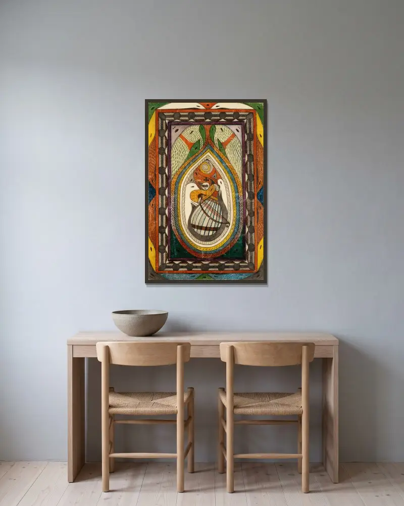 Musikant av Adolf Wölfli inramad på en vägg