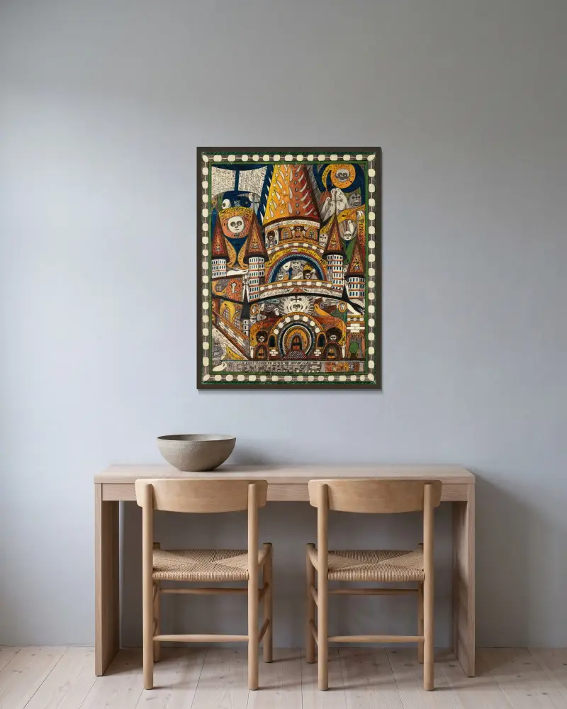 St. Vinzentz=Münster, in Bern av Adolf Wölfli inramad på en vägg