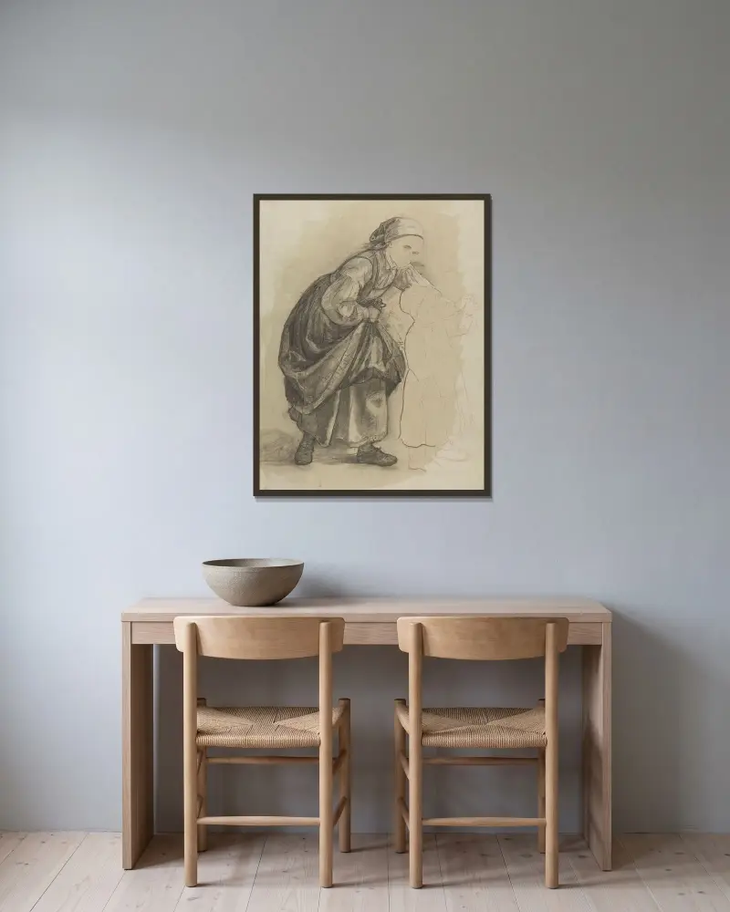 Bondkvinna och liten flicka av Adolph Tidemand inramad på en vägg