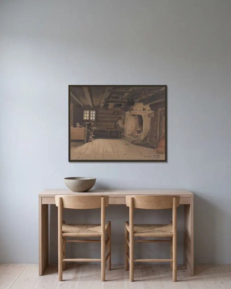 Bauernstube, Ringnes von Adolph Tidemand gerahmt an einer Wand