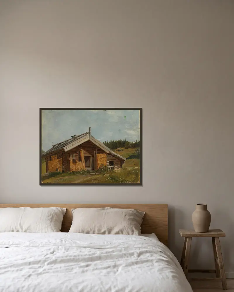 Farmhouse at Bolkesjø av Adolph Tidemand inramad på en vägg
