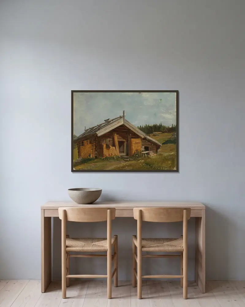 Farmhouse at Bolkesjø av Adolph Tidemand inramad på en vägg