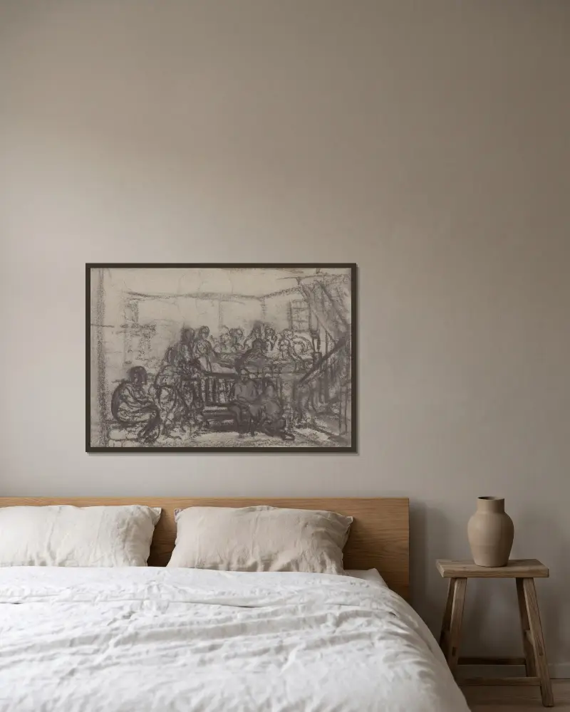 Figuren im Interieur von Adolph Tidemand gerahmt an einer Wand