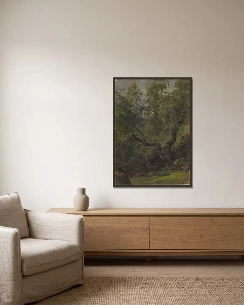 Forest Study from Numedal av Adolph Tidemand inramad på en vägg