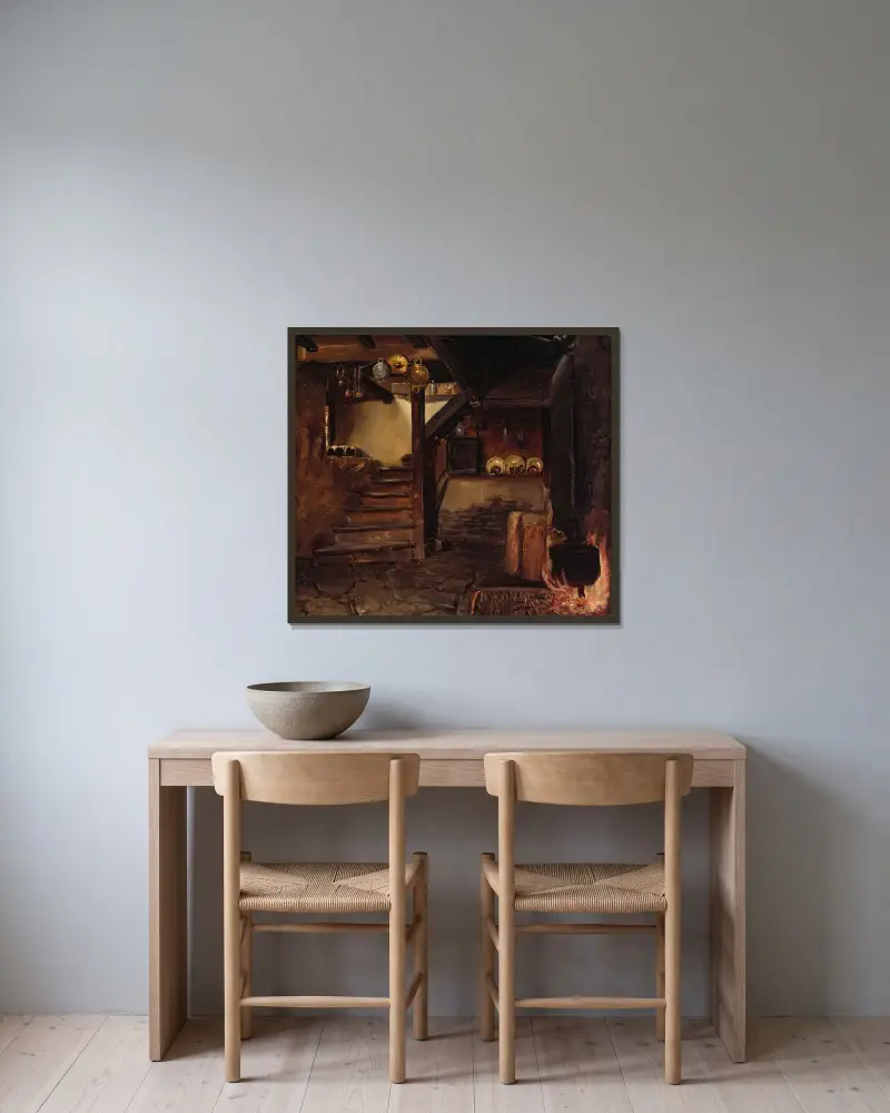 German Kitchen av Adolph Tidemand inramad på en vägg
